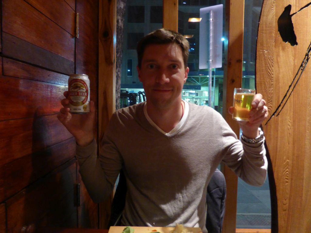Tim with a Kirin Lager beer at the Hibachi Japanese Grill Restaurant at King Street