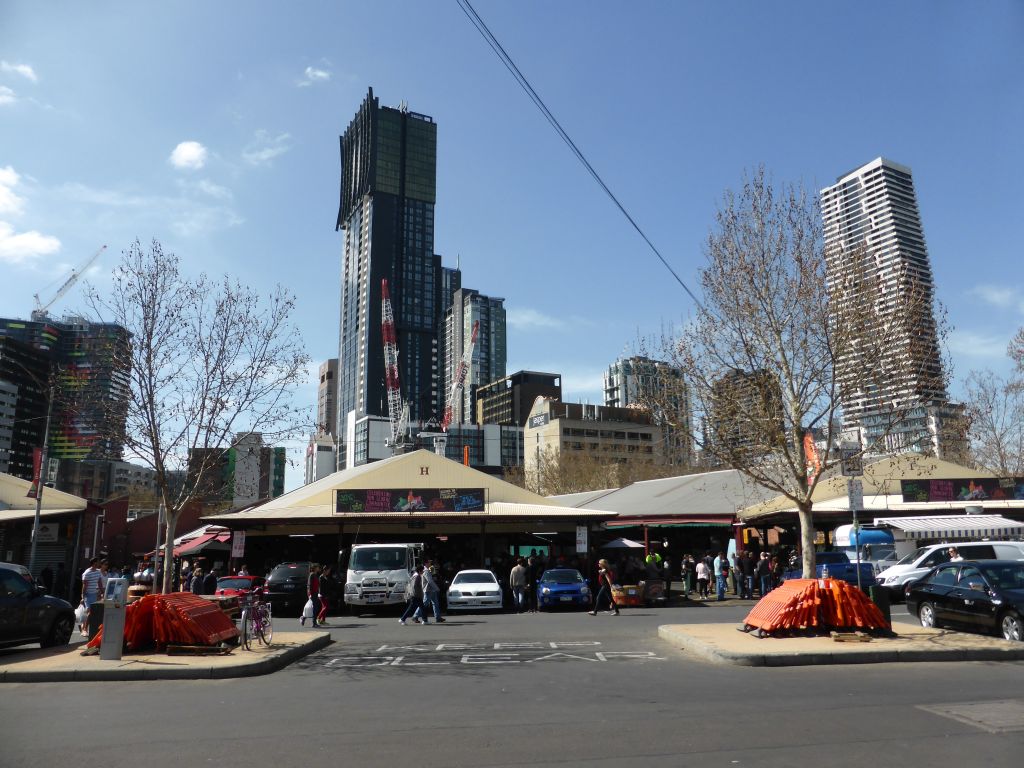 Queen Street, the Queen Victoria Market and skyscrapers in the city center