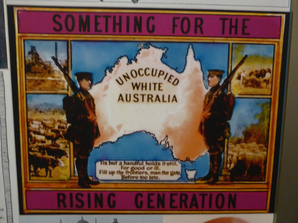 Poster on `Onoccupied White Australia`, at the `Getting In` room at the First Floor of the Immigration Museum