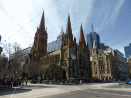 Front of St. Paul`s Cathedral at the crossing of Flinders Street and Swanston Street