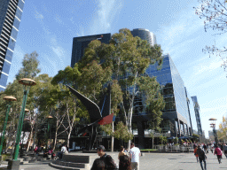 Piece of art and restaurants at the Southbank Promenade