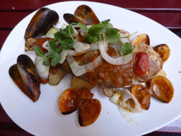 Fish and mussels at a restaurant at the Southbank Promenade