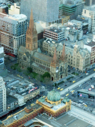 St. Paul`s Cathedral and the Flinders Street Railway Station, viewed from the Skydeck 88 of the Eureka Tower