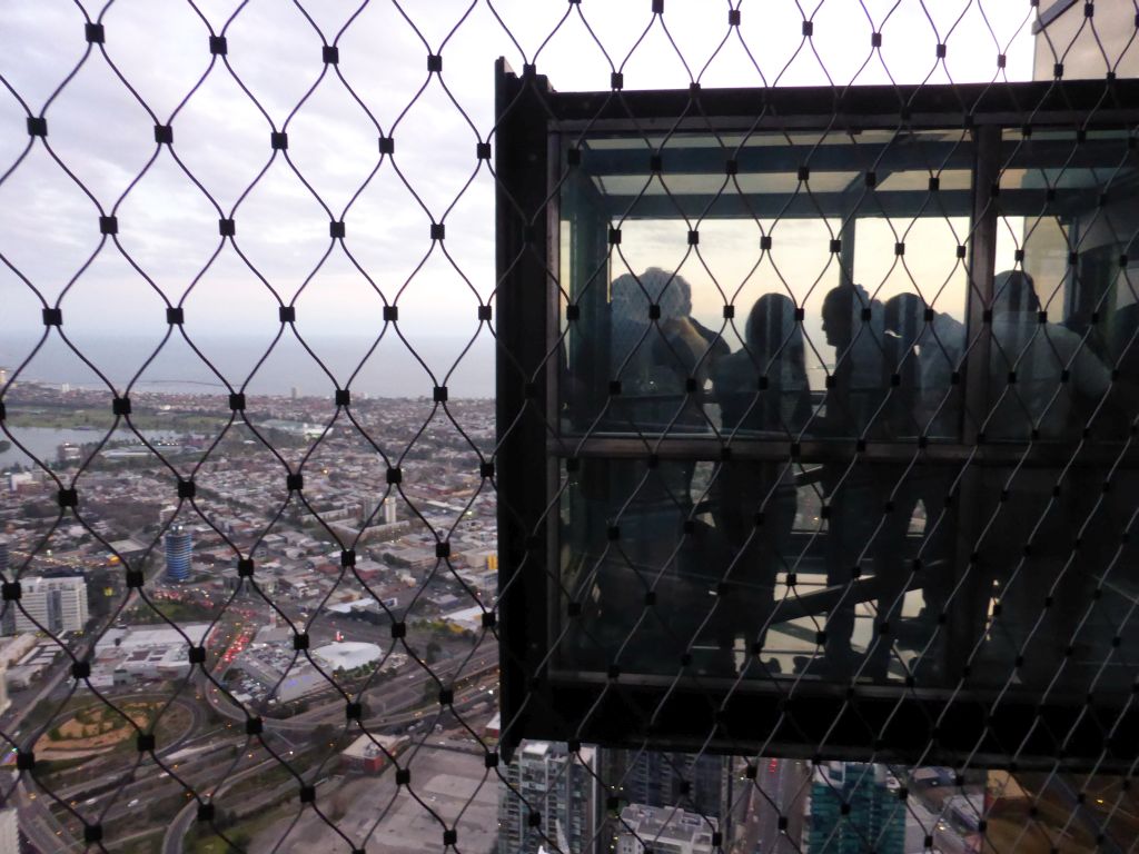 The attraction `The Edge` at the Skydeck 88 of the Eureka Tower, at sunset