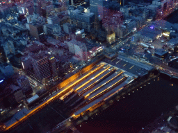 St. Paul`s Cathedral, the Flinders Street Railway Station and the Yarra River, viewed from the Skydeck 88 of the Eureka Tower, at sunset