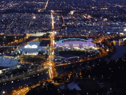 The Rod Laver Arena, the Hisense Arena, Melbourne Park, the AAMI Park and the Yarra River, viewed from the Skydeck 88 of the Eureka Tower, by night