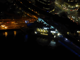 The Sea Life Melbourne Aquarium and the Kings Bridge over the Yarra River, viewed from the Skydeck 88 of the Eureka Tower, by night