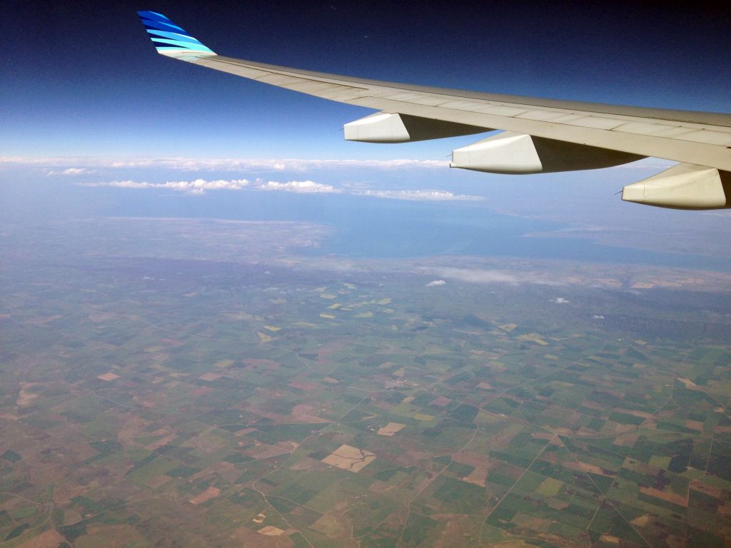 The Spencer Gulf and the town of Port Pirie, viewed from the airplane to Bali