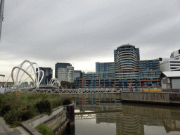 The Boatbuilders Yard, the Seafarers Bridge over the Yarra River and the front of the WTC Wharf Melbourne building