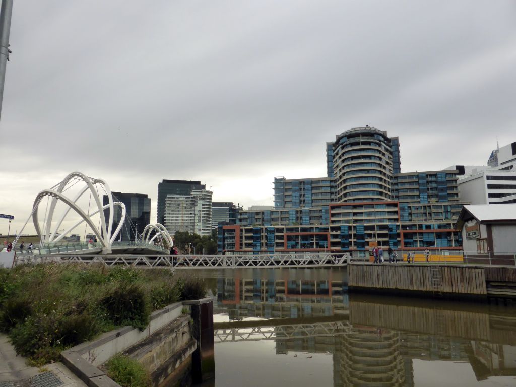 The Boatbuilders Yard, the Seafarers Bridge over the Yarra River and the front of the WTC Wharf Melbourne building