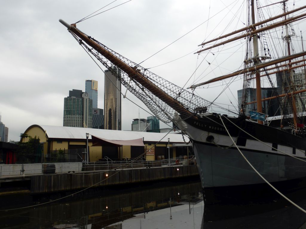 Front of the boat at the Boatbuilders Yard, the Eureka Tower, the Crown Towers and the Prima Pearl Tower