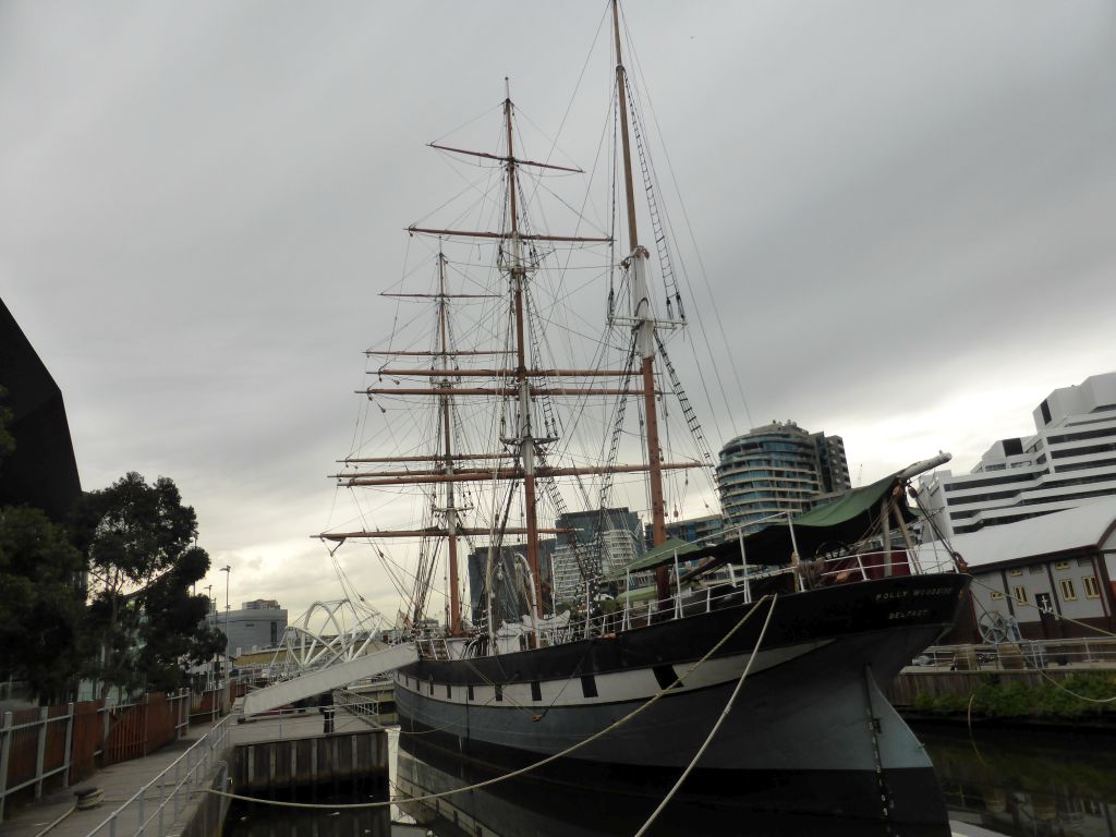 Boat at the Boatbuilders Yard and the Seafarers Bridge over the Yarra River