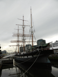 Boat at the Boatbuilders Yard and the Seafarers Bridge over the Yarra River