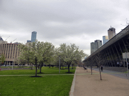 The park at the north side of the Melbourne Convention and Exhibition Centre, the Eureka Tower, the Crown Towers and the Prima Pearl Tower