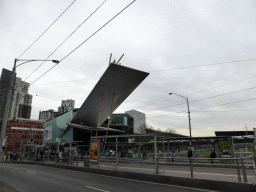 The Spencer Street Bridge over the Yarra River with the northeast side of the Melbourne Convention and Exhibition Centre