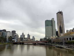 The Kings Bridge over the Yarra River, the Crown Towers and the Prima Pearl Tower, viewed from the Spencer Street Bridge