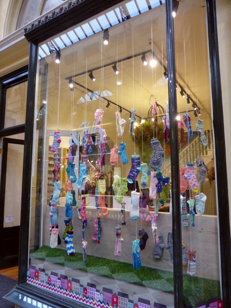 Socks in the window of a shop at the Royal Arcade shopping mall