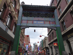 The center west gate of Chinatown at the crossing of Little Bourke Street and Russell Street