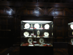 Showcase with plates and cups from the Nancy Curry Memorial Collection at St. Paul`s Cathedral
