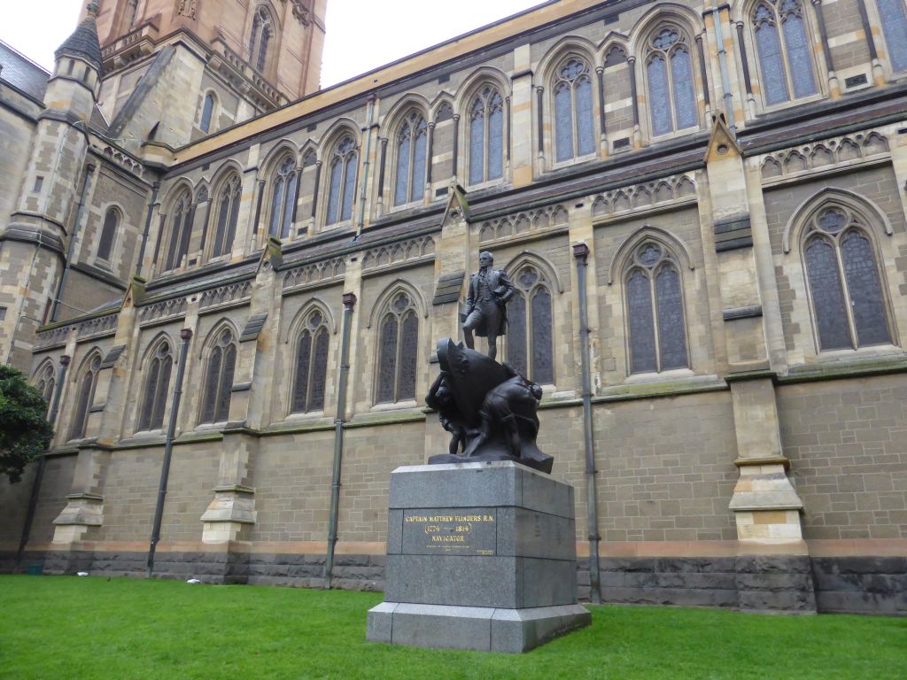 Statue of Captain Matthew Flinders at the garden at the west side of St. Paul`s Cathedral