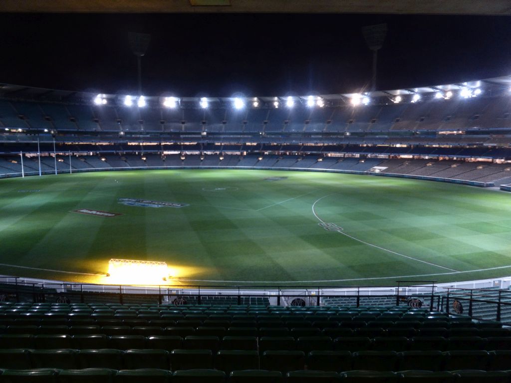 Interior of the Melbourne Cricket Ground, by night