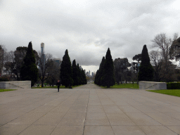 North side of the Shrine of Remembrance Reserve, St. Kilda Road, the Eureka Tower and St. Paul`s Cathedral, viewed from the Shrine of Remembrance