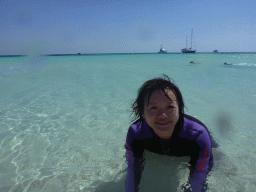 Miaomiao and other snorkelers in the water in front of our Seastar Cruises tour boat