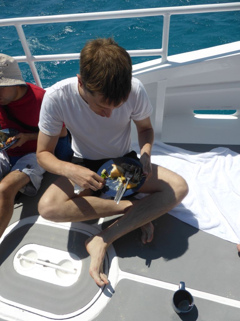 Tim having lunch at our Seastar Cruises tour boat