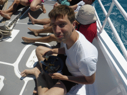 Tim having lunch at our Seastar Cruises tour boat