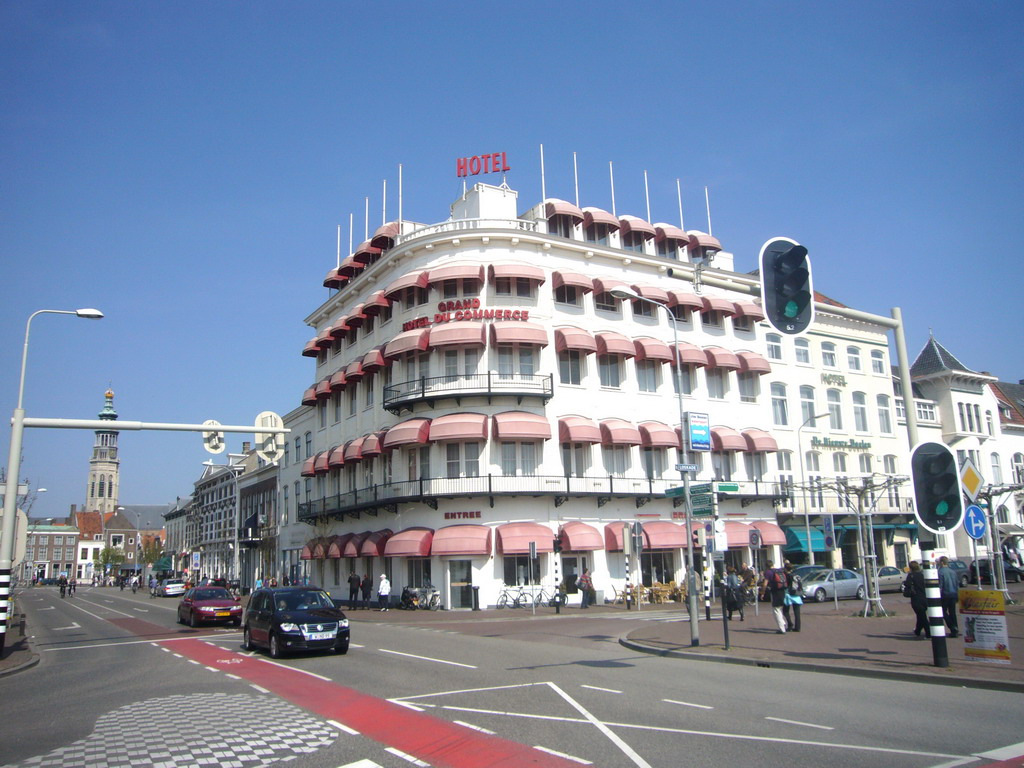 Our hotel, the Grand Hotel du Commerce, and the Abdijtoren (Abbey Tower) or `Lange Jan` (`Tall John`)