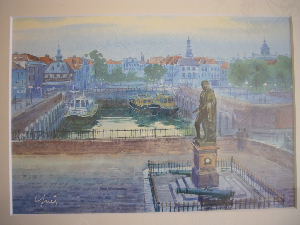 Painting of the harbour of Vlissingen, with the statue of Michiel de Ruyter, in our room in the Grand Hotel du Commerce