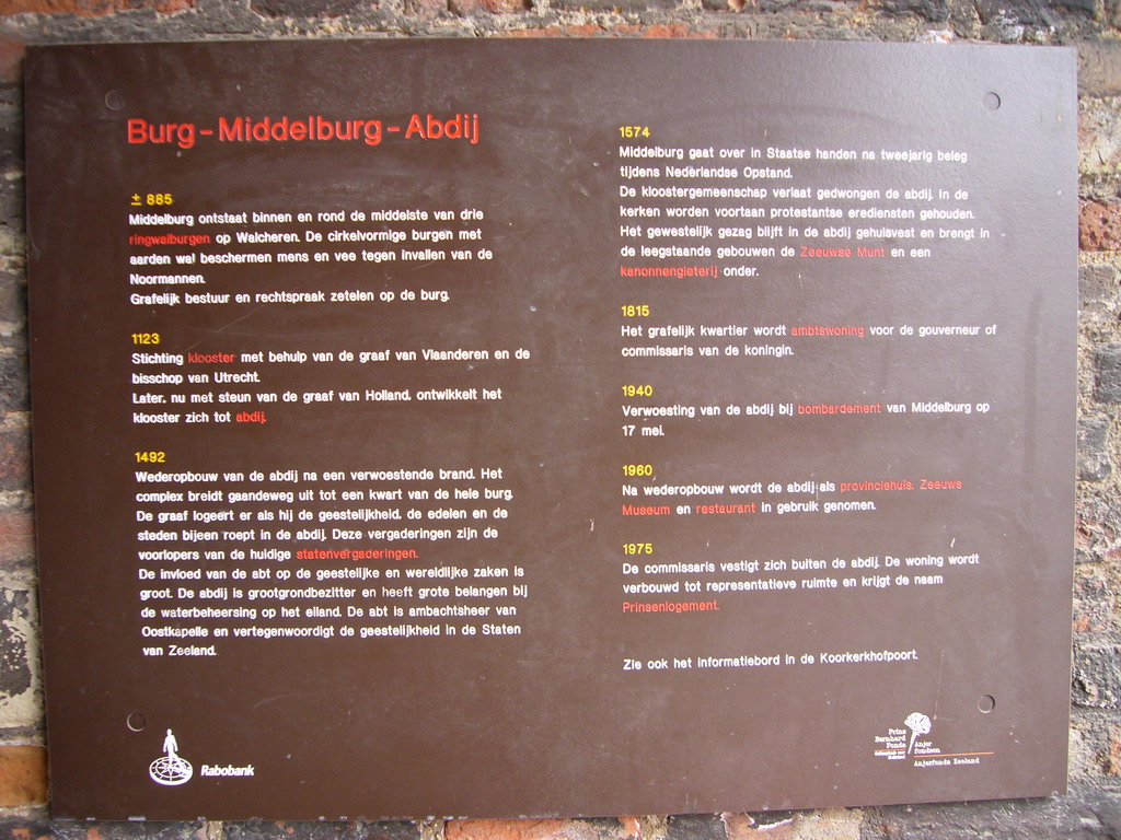 Explanation on Burg, Middelburg and the Abbey