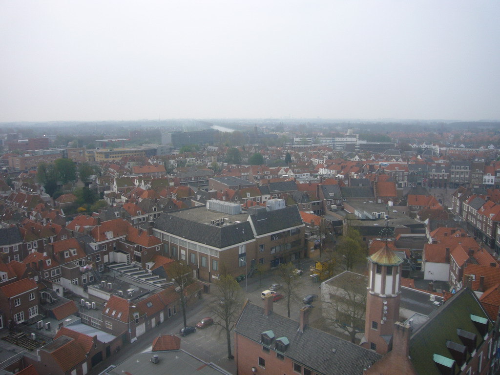 View from the Abbey Tower on the Markt square and the Lange Delft street