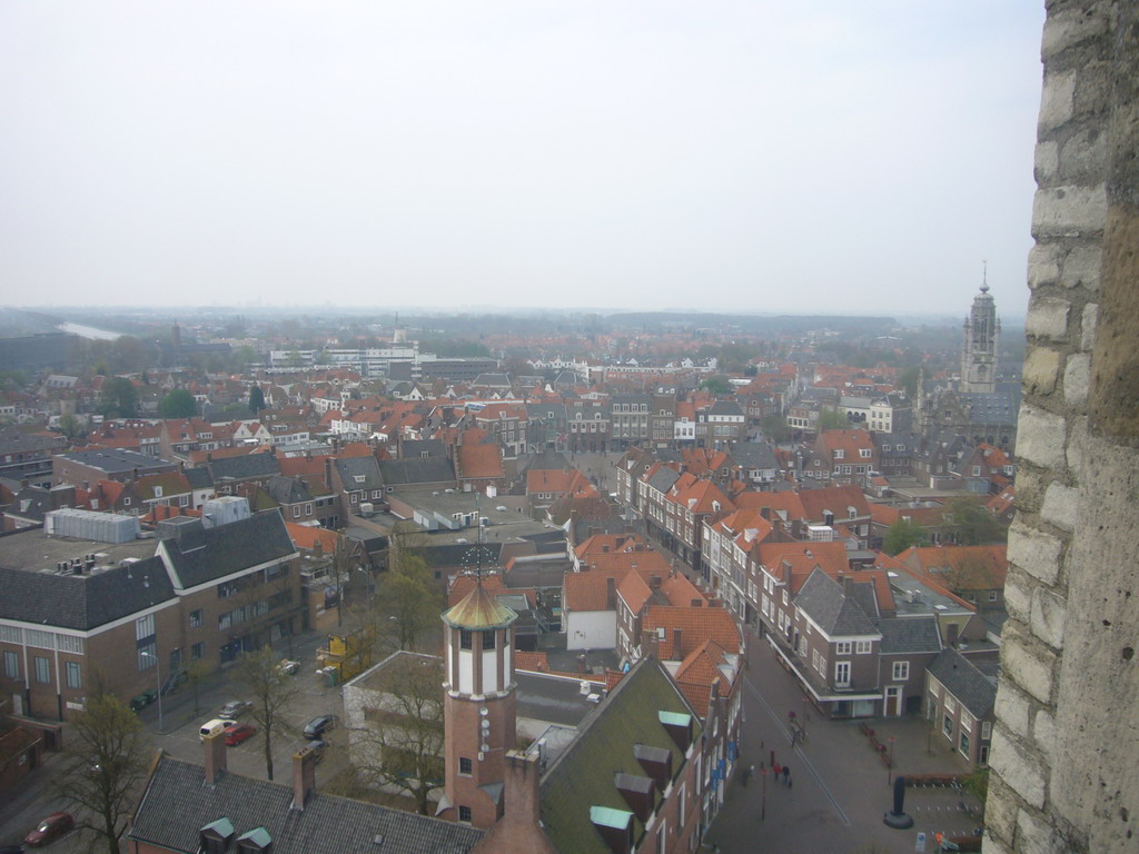 View from the Abbey Tower on the Markt square and the City Hall of Middelburg