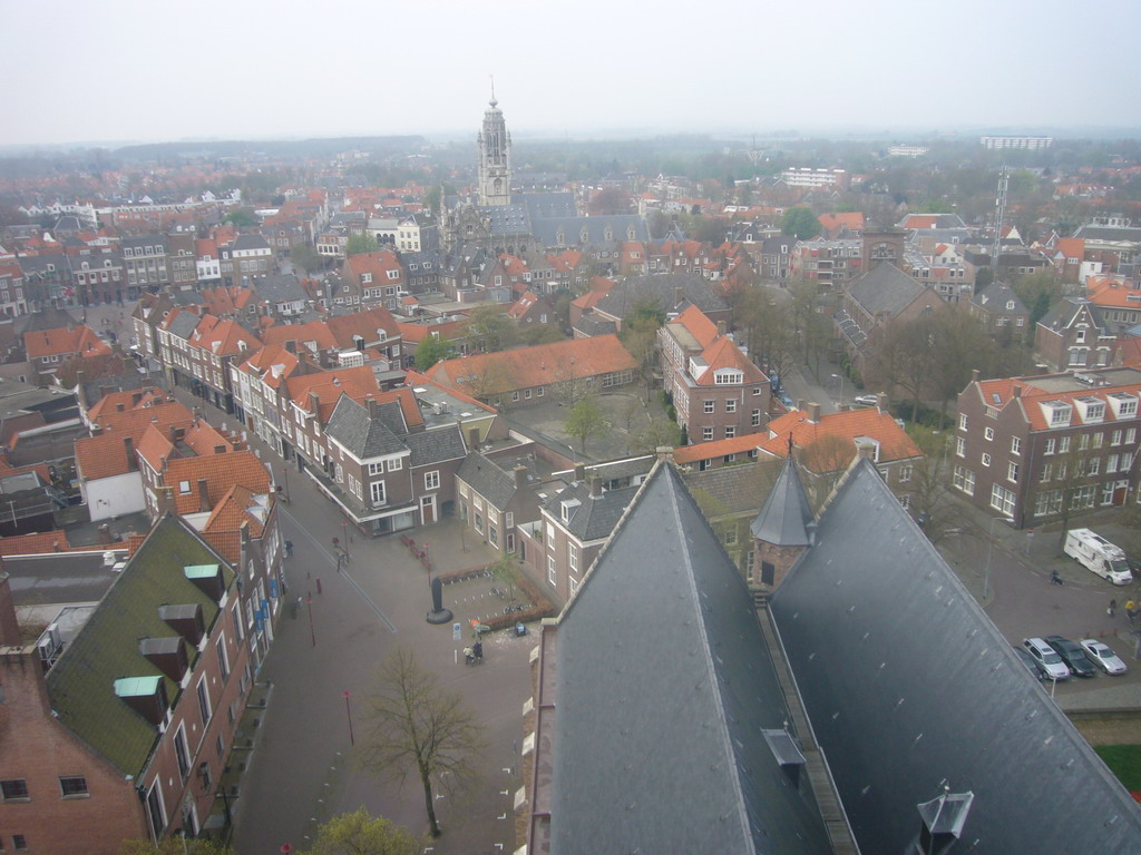View from the Abbey Tower on the Abbey, the Markt square and the City Hall of Middelburg