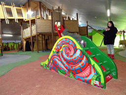 Miaomiao and Max at the playground at the Indoor Apenkooien hall at the Dierenrijk zoo