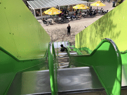 Max on the slide at the playground near Restaurant Smulrijk at the Dierenrijk zoo