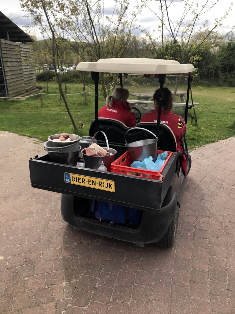 Zookeepers with animal food driving around the Dierenrijk zoo