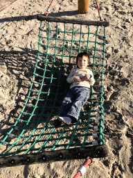 Max in a hammock at the playground near Restaurant Smulrijk at the Dierenrijk zoo