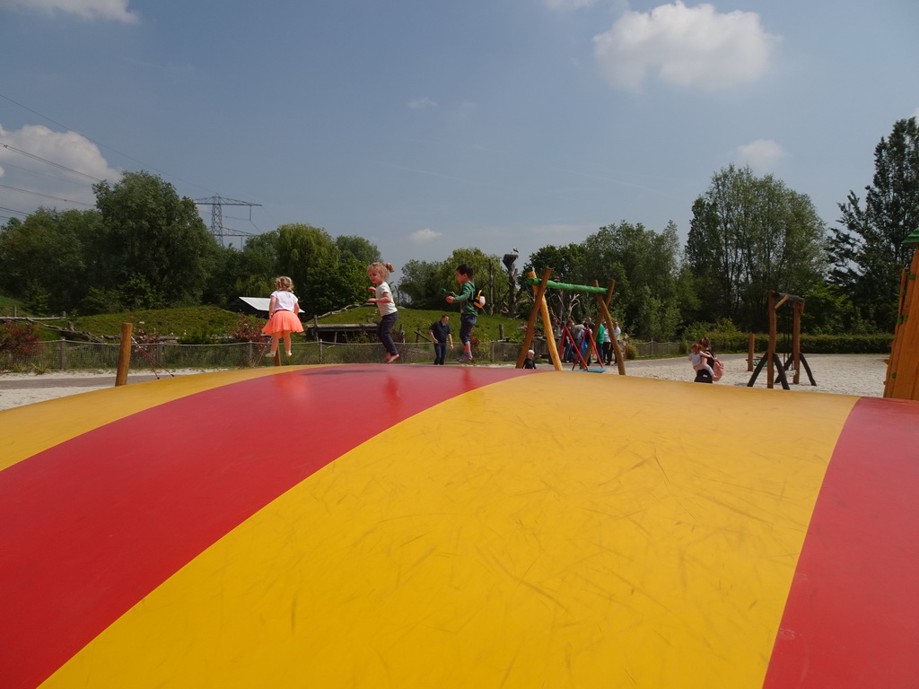 Max at the trampoline at the playground near Restaurant Smulrijk at the Dierenrijk zoo