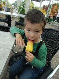 Max with an ice cream at Restaurant Smulrijk at the Dierenrijk zoo