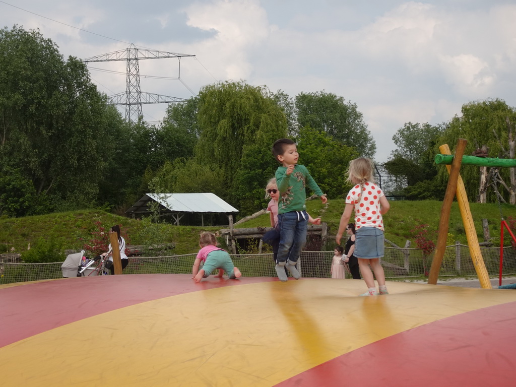 Max at the trampoline at the playground near Restaurant Smulrijk at the Dierenrijk zoo