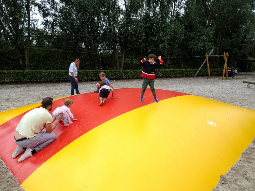 Max on a trampoline at the playground at the northeast side of the Dierenrijk zoo