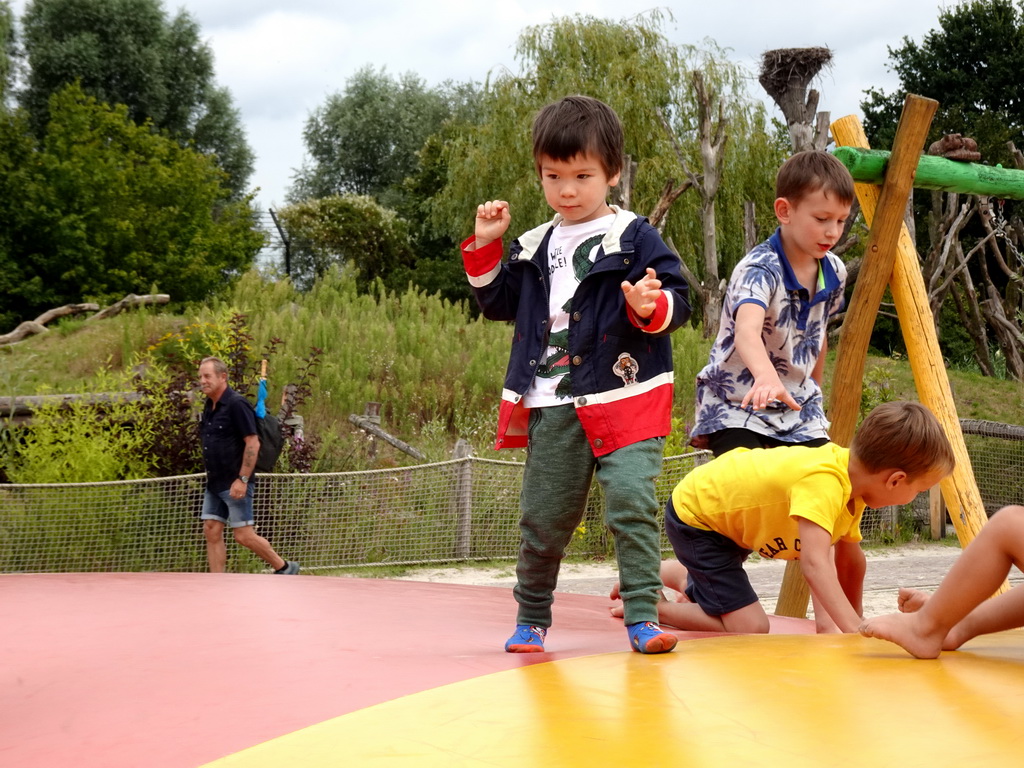 Max on the trampoline at the playground near Restaurant Smulrijk at the Dierenrijk zoo