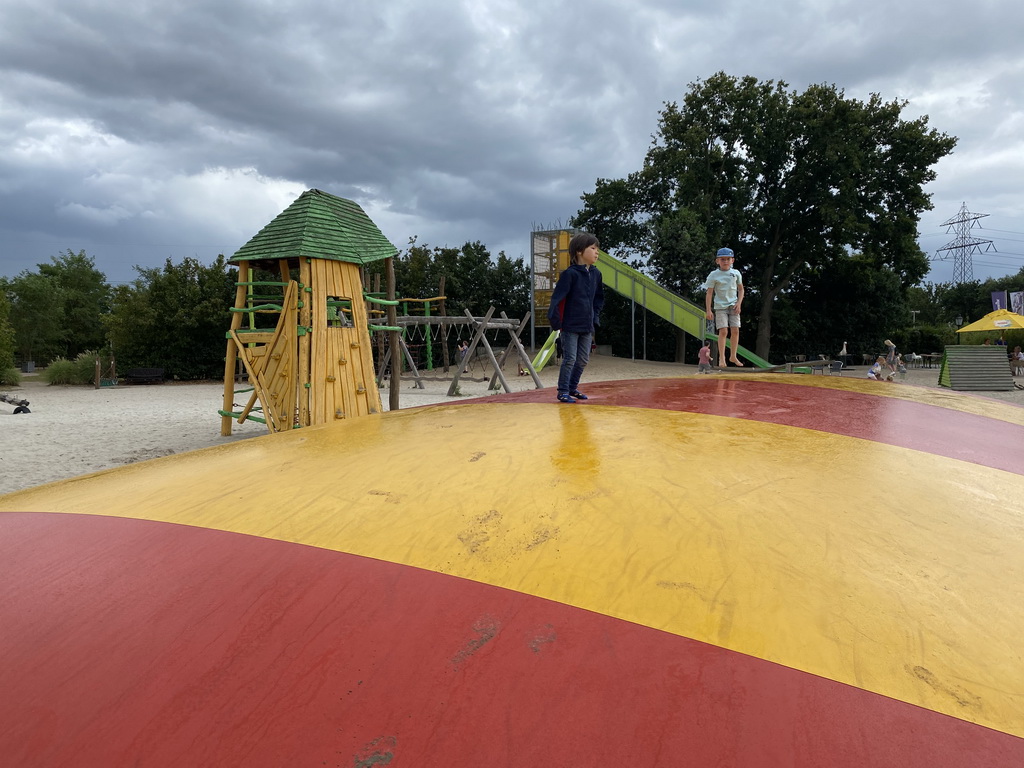 Max on the trampoline at the playground near Restaurant Smulrijk at the Dierenrijk zoo