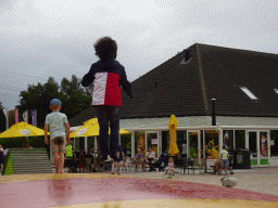 Max on the trampoline at the playground near Restaurant Smulrijk at the Dierenrijk zoo