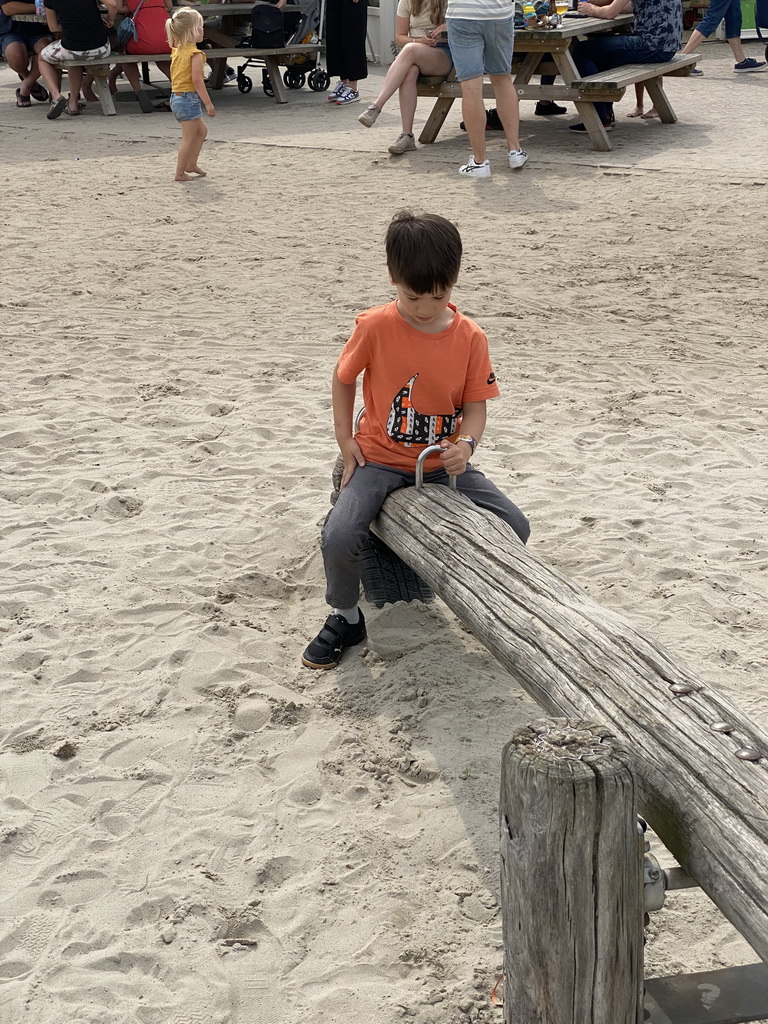 Max on the seesaw at the playground near Restaurant Smulrijk at the Dierenrijk zoo