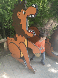 Max with a Lion cardboard at the Dierenrijk zoo
