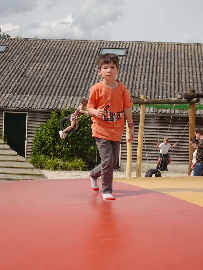 Max on the trampoline at the playground near Restaurant Smulrijk at the Dierenrijk zoo