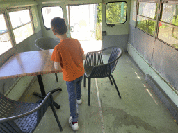 Max in a school bus in front of the Polar Bear enclosure at the Dierenrijk zoo